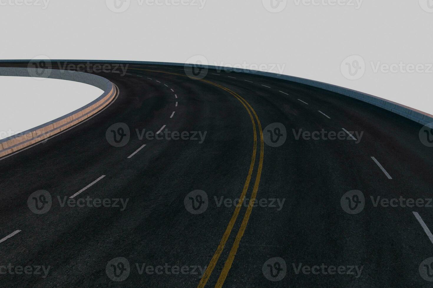 el vacío asfalto la carretera con blanco fondo, 3d representación. foto
