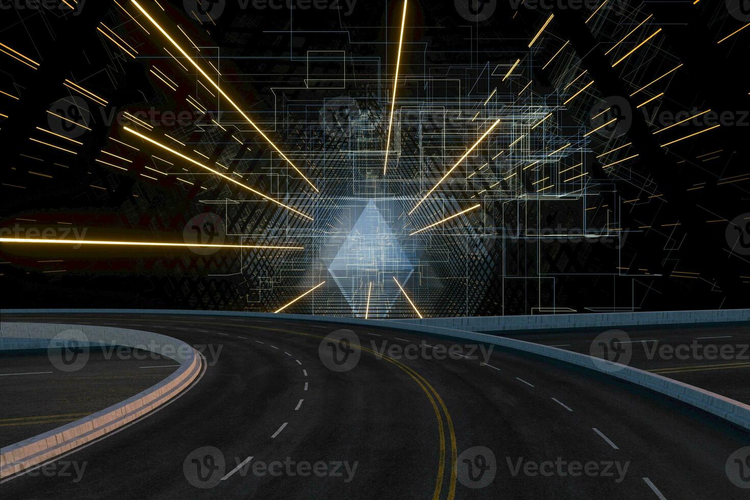 Asphalt road and Virtual triangular channel background, 3d rendering. photo