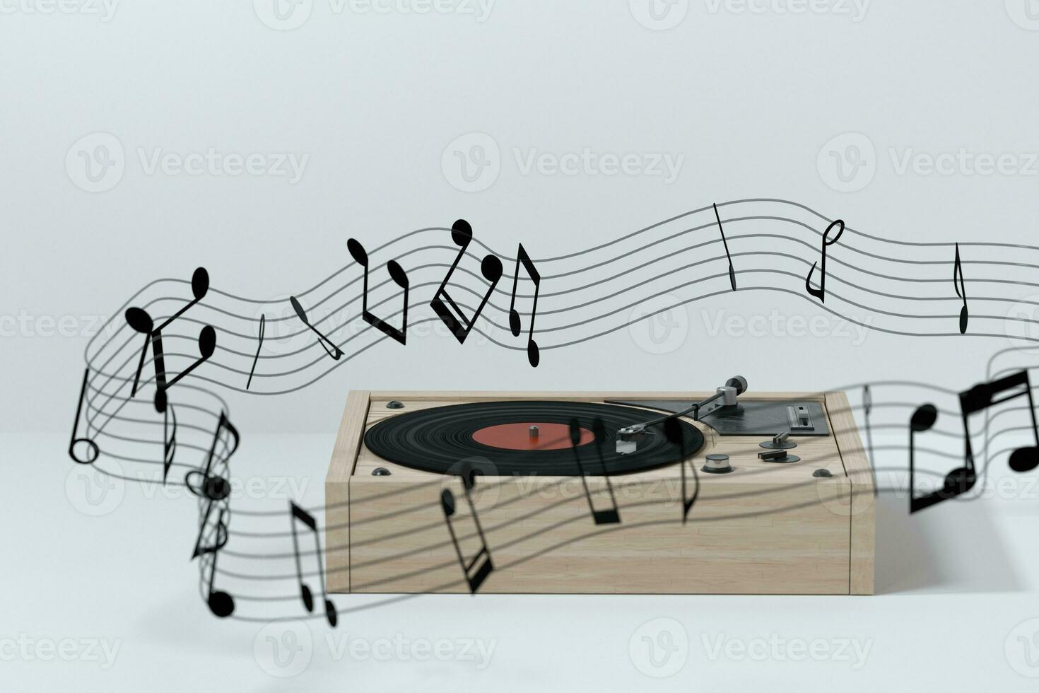 Phonograph with white background, plays music, 3d rendering. photo