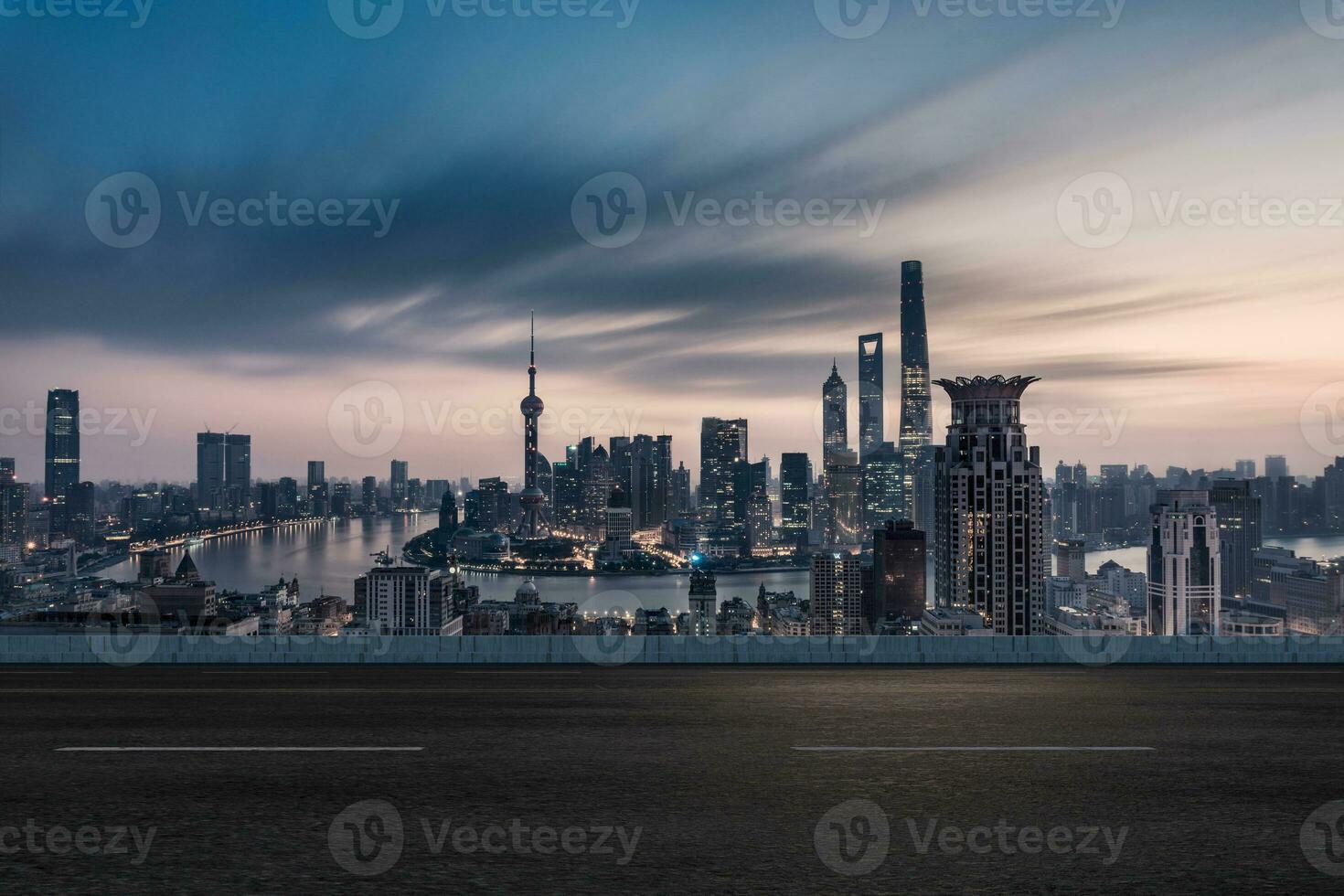 Asphalt road and urban building of Shanghai, driveway and road. photo