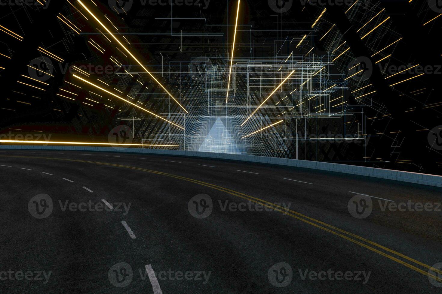 Asphalt road and Virtual triangular channel background, 3d rendering. photo