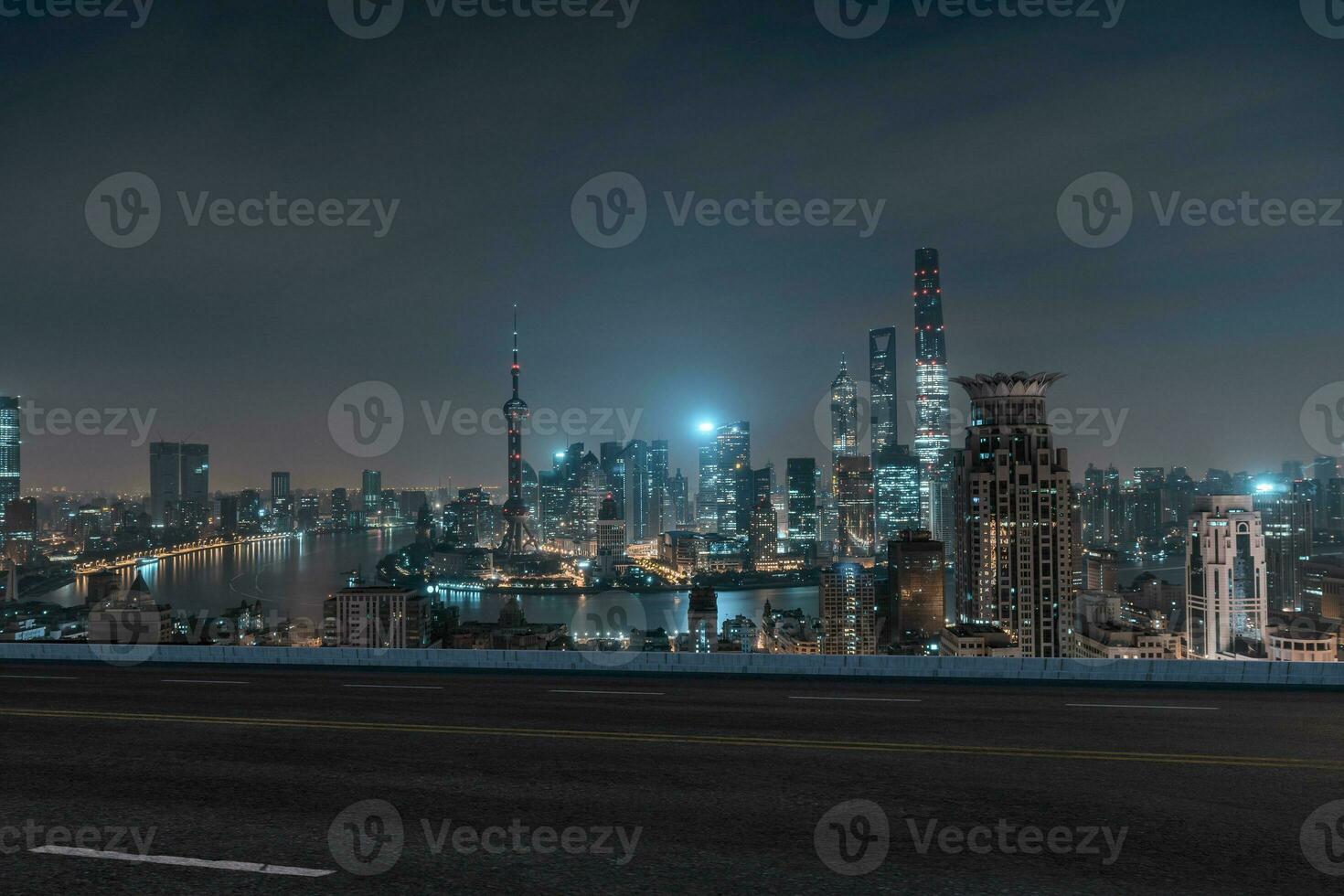 Asphalt road and urban building of Shanghai, driveway and road. photo