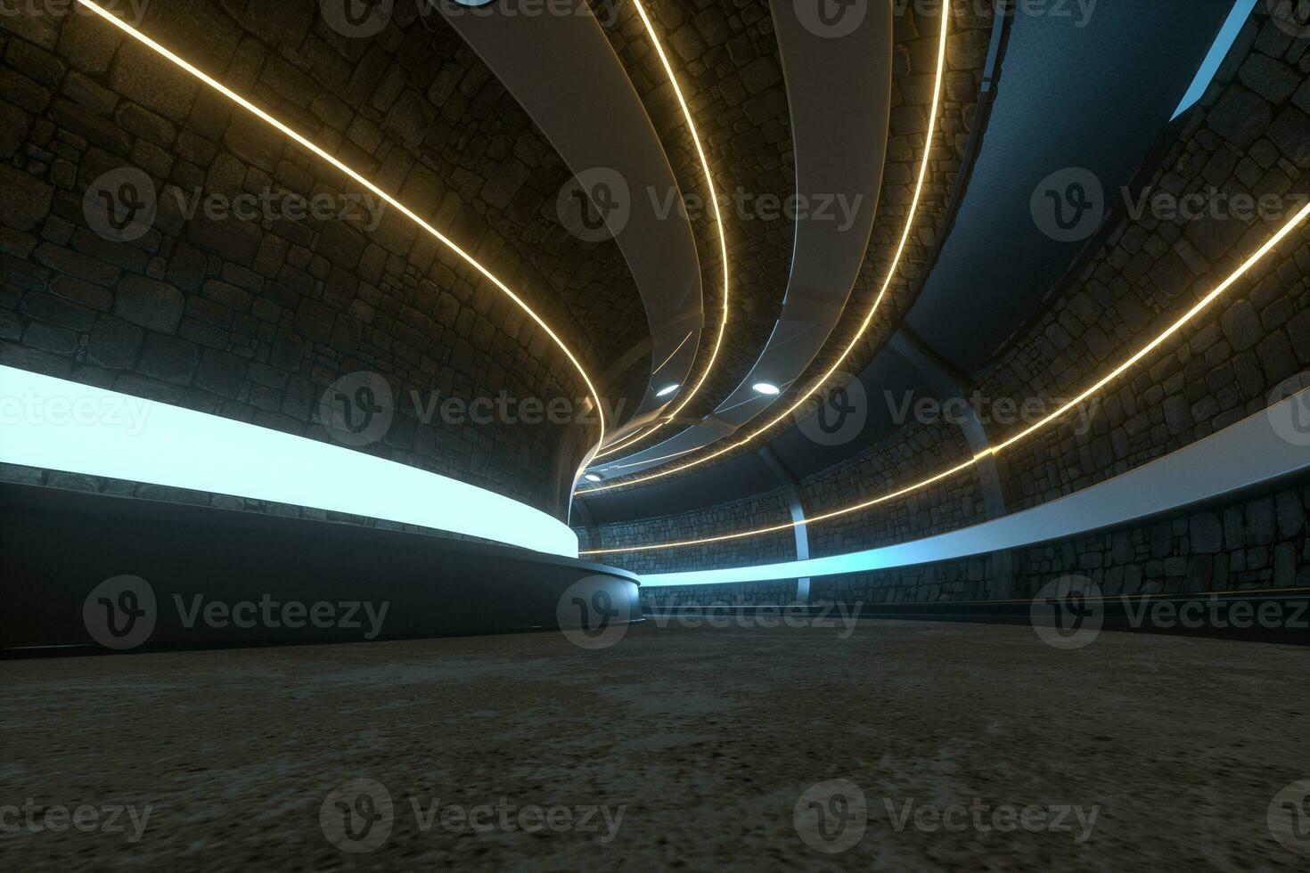 Dark tunnel with light at the end, 3d rendering. photo