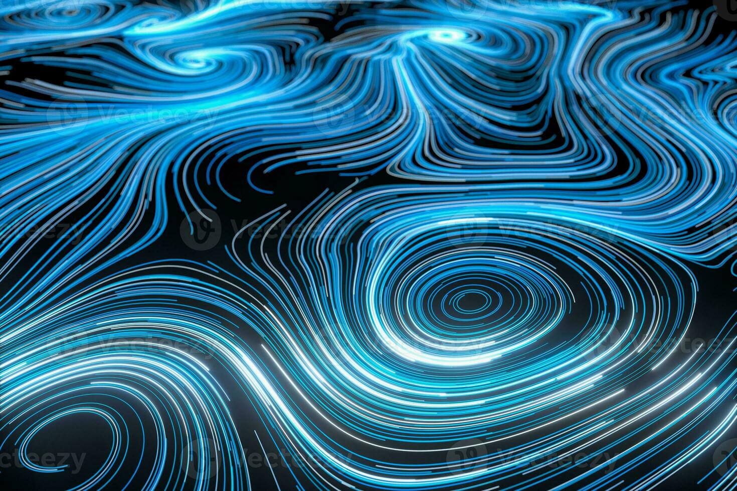 Vortical line pattern, glowing particles trails, 3d rendering. photo