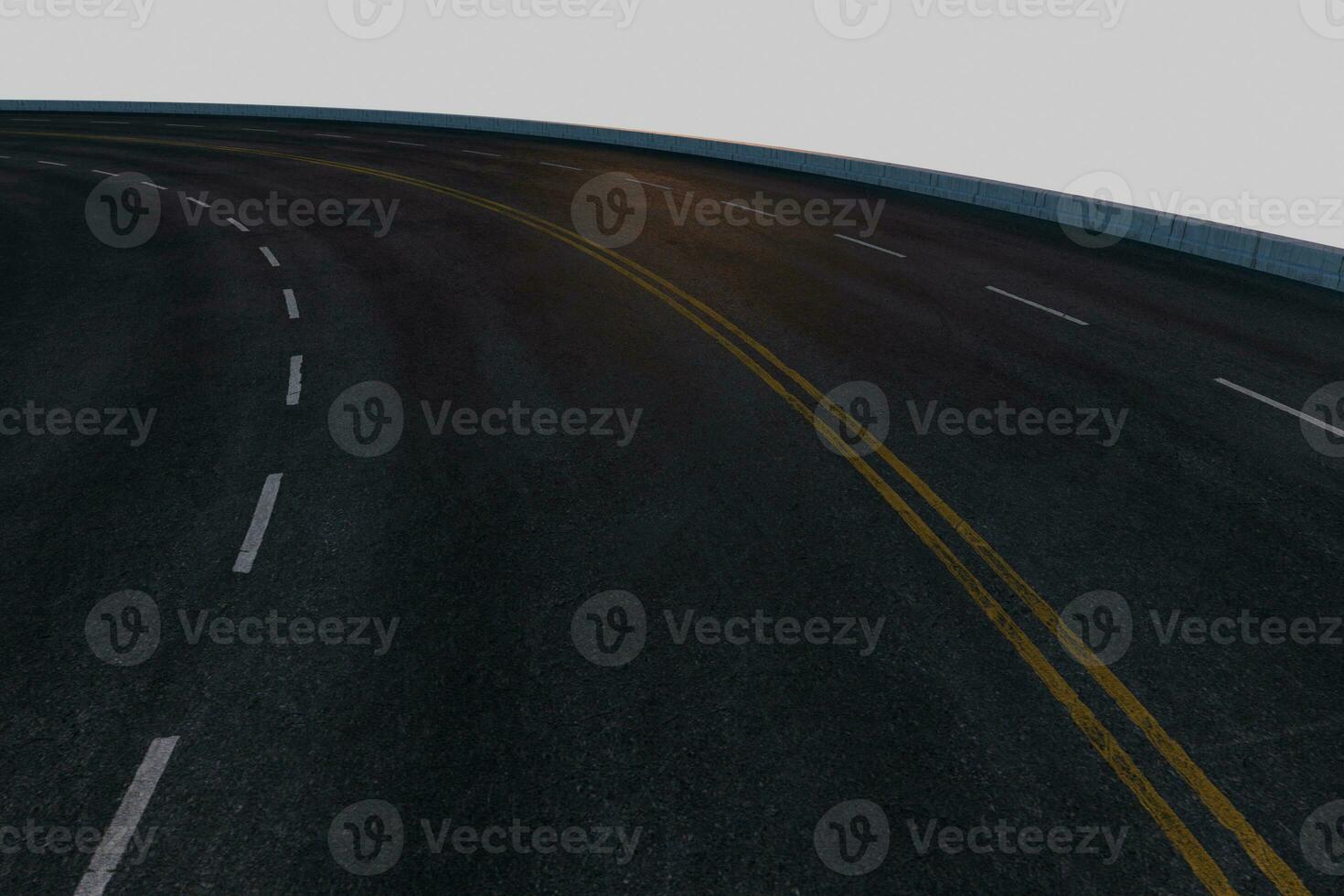 el vacío asfalto la carretera con blanco fondo, 3d representación. foto