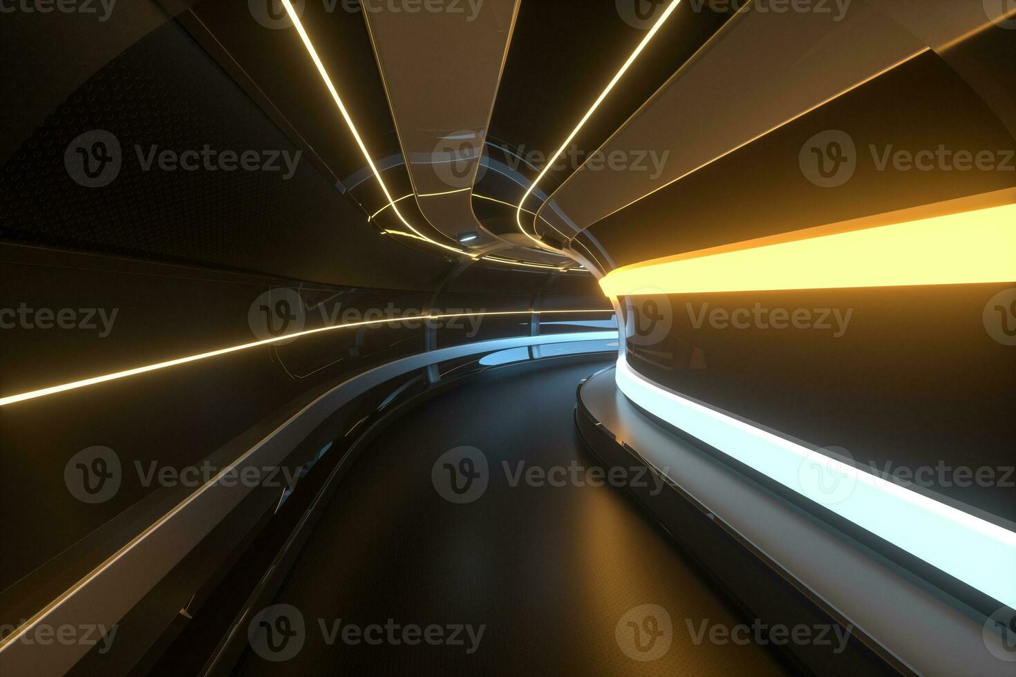 Dark tunnel with light at the end, 3d rendering. photo