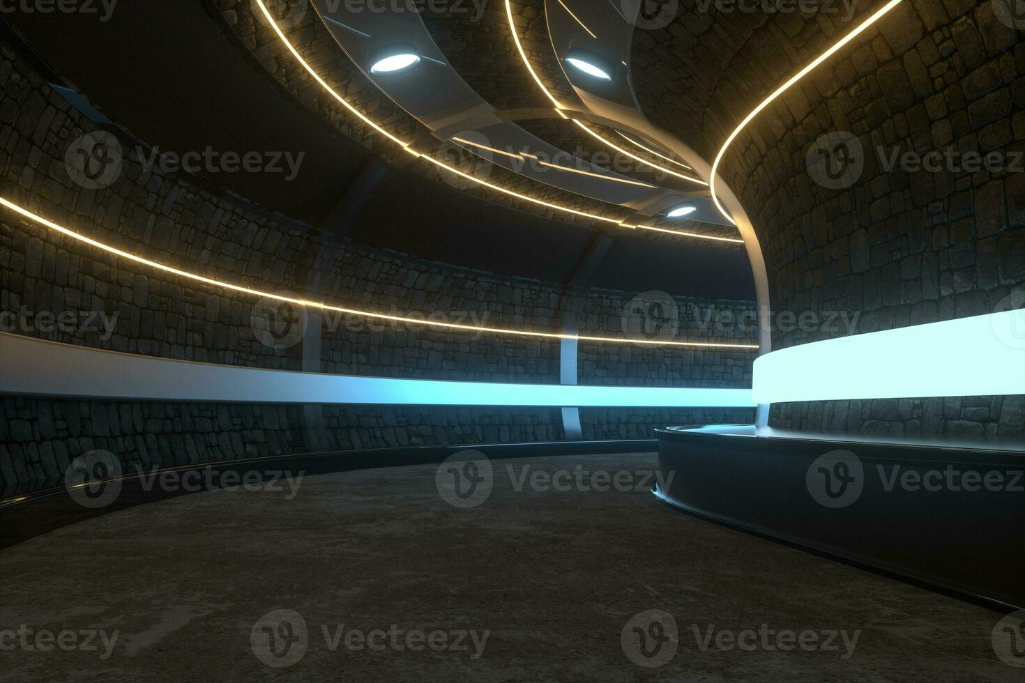 Dark tunnel with light at the end, 3d rendering. photo