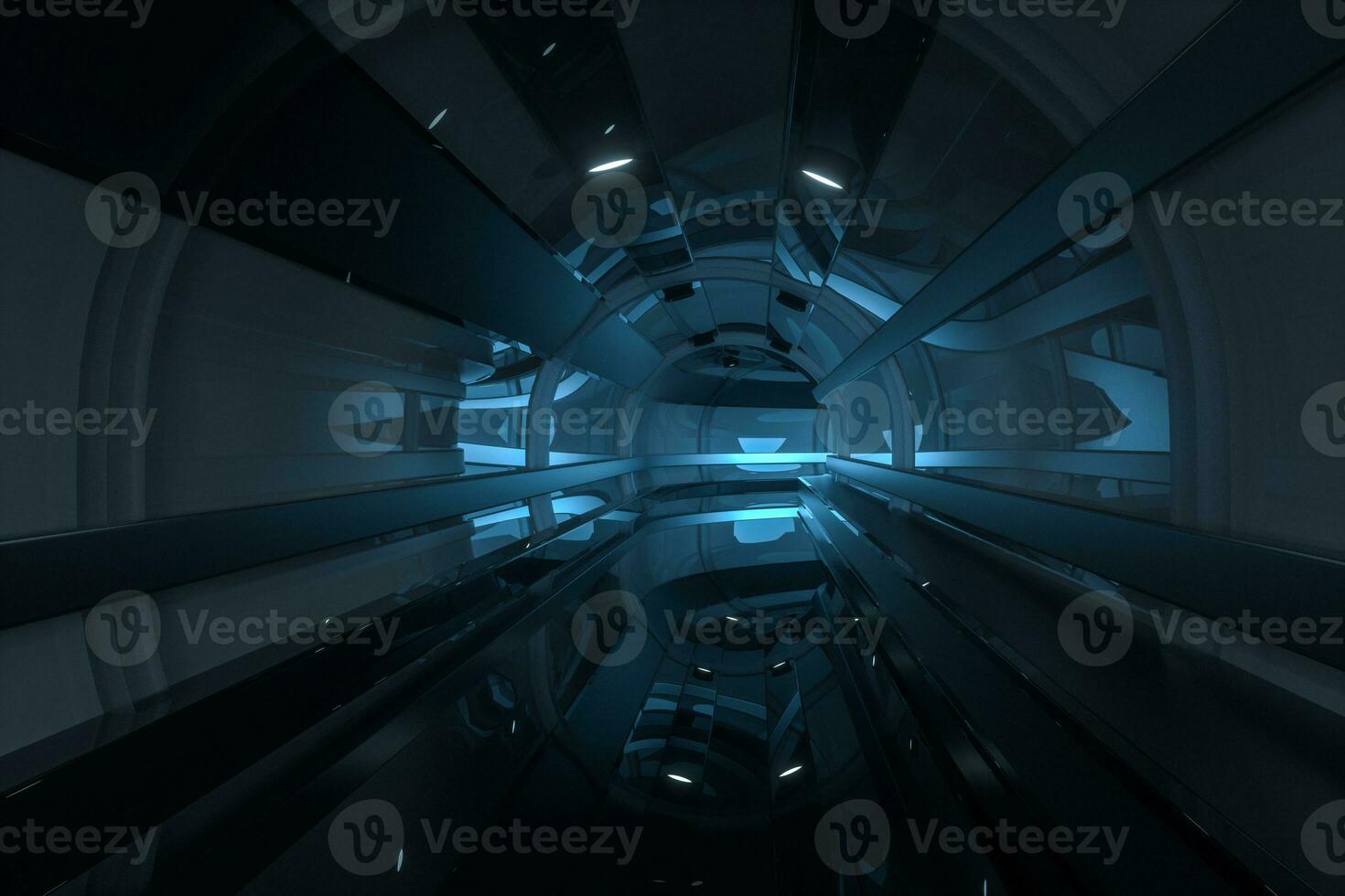 Dark tunnel with light at the end, 3d rendering. photo