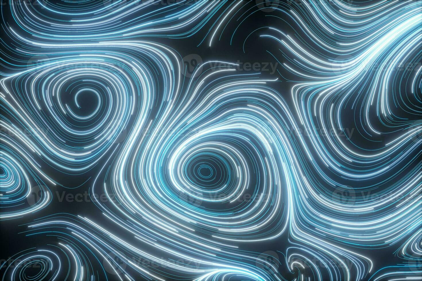Vortical line pattern, glowing particles trails, 3d rendering. photo