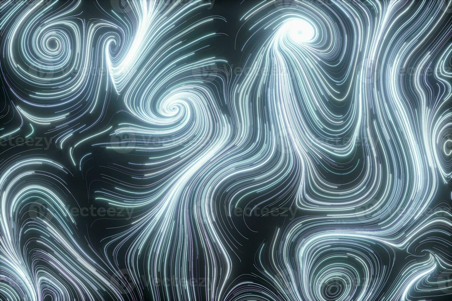 Vortical line pattern, glowing particles trails, 3d rendering. photo