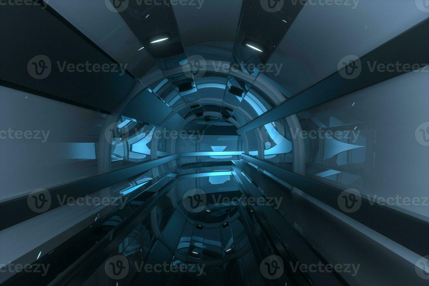 Dark tunnel with light at the end, 3d rendering. photo