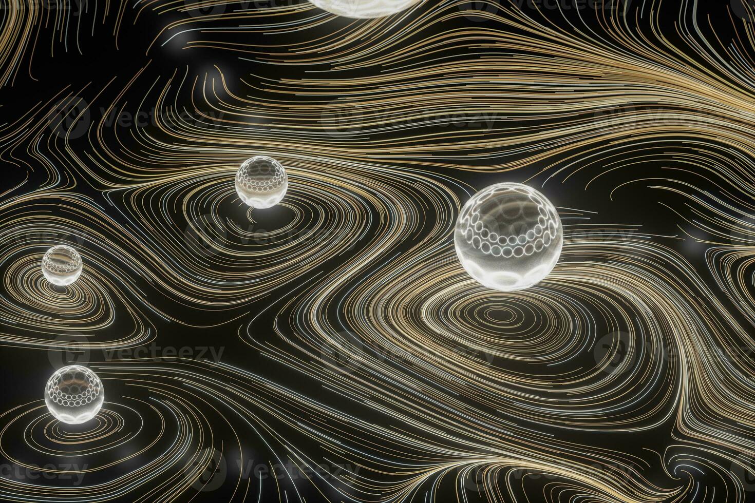 Vortical line pattern, glowing particles trails, 3d rendering. photo