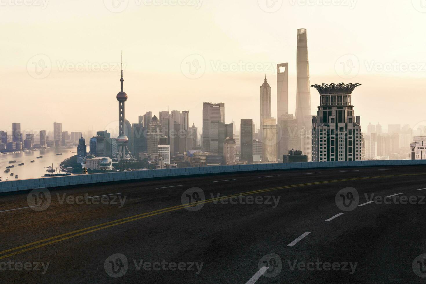 Asphalt road and urban building of Shanghai, driveway and road. photo