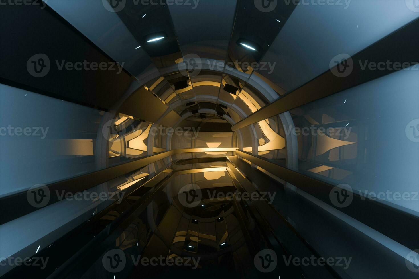 Dark tunnel with light at the end, 3d rendering. photo