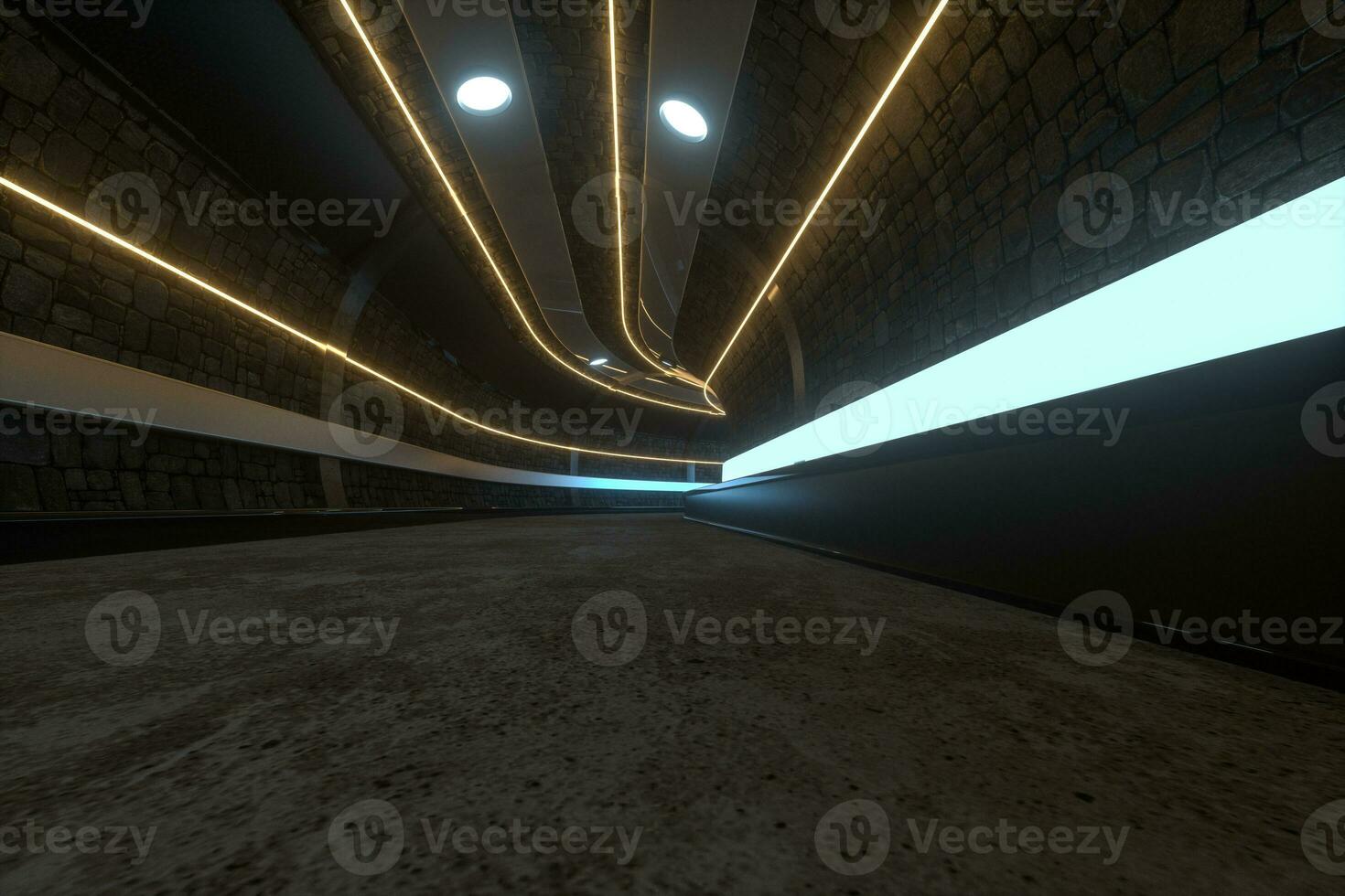 Dark tunnel with light at the end, 3d rendering. photo