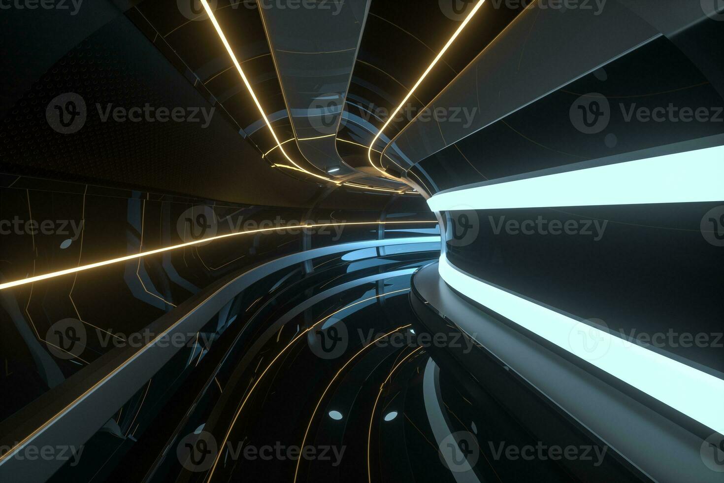 Dark tunnel with light at the end, 3d rendering. photo