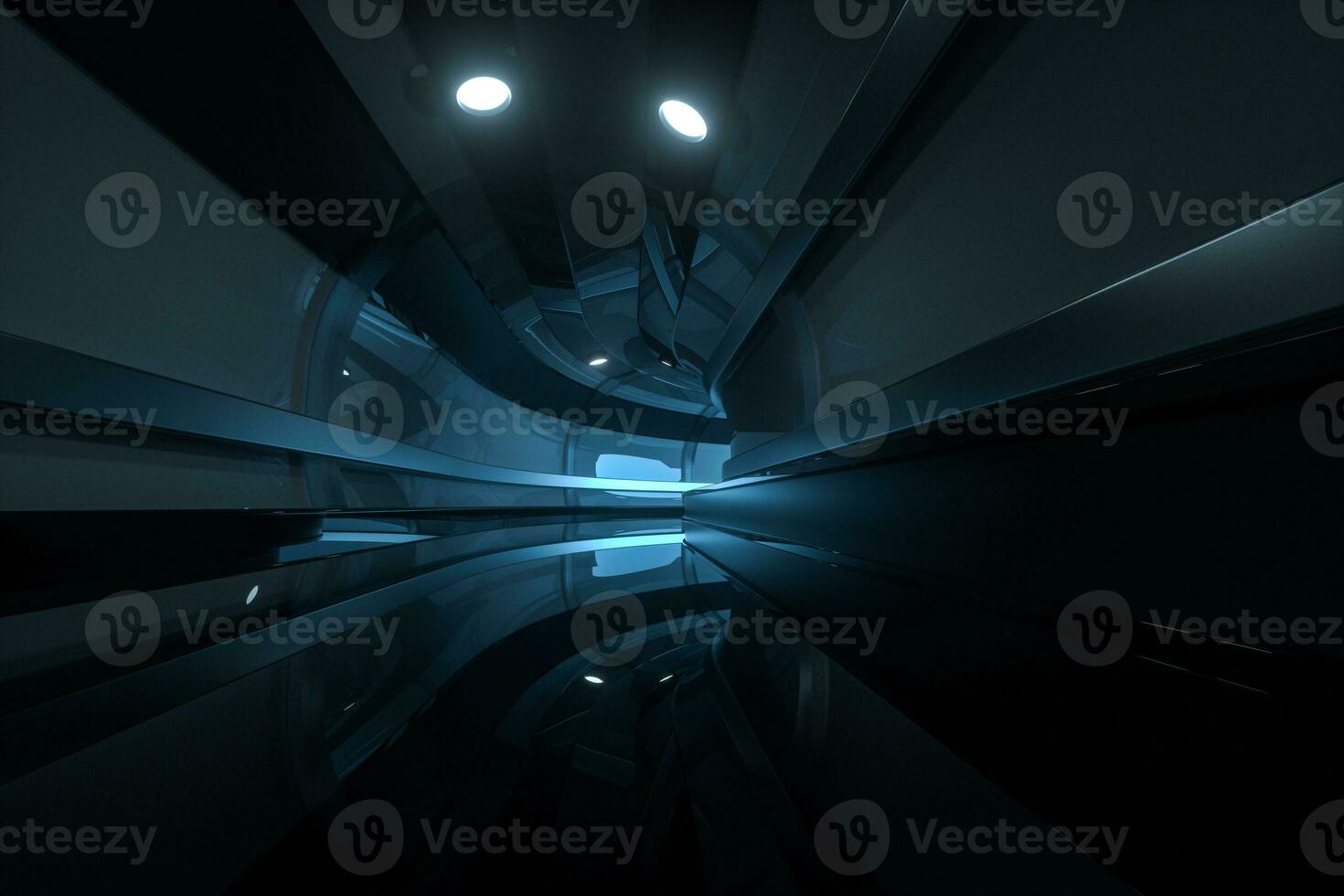 Dark tunnel with light at the end, 3d rendering. photo