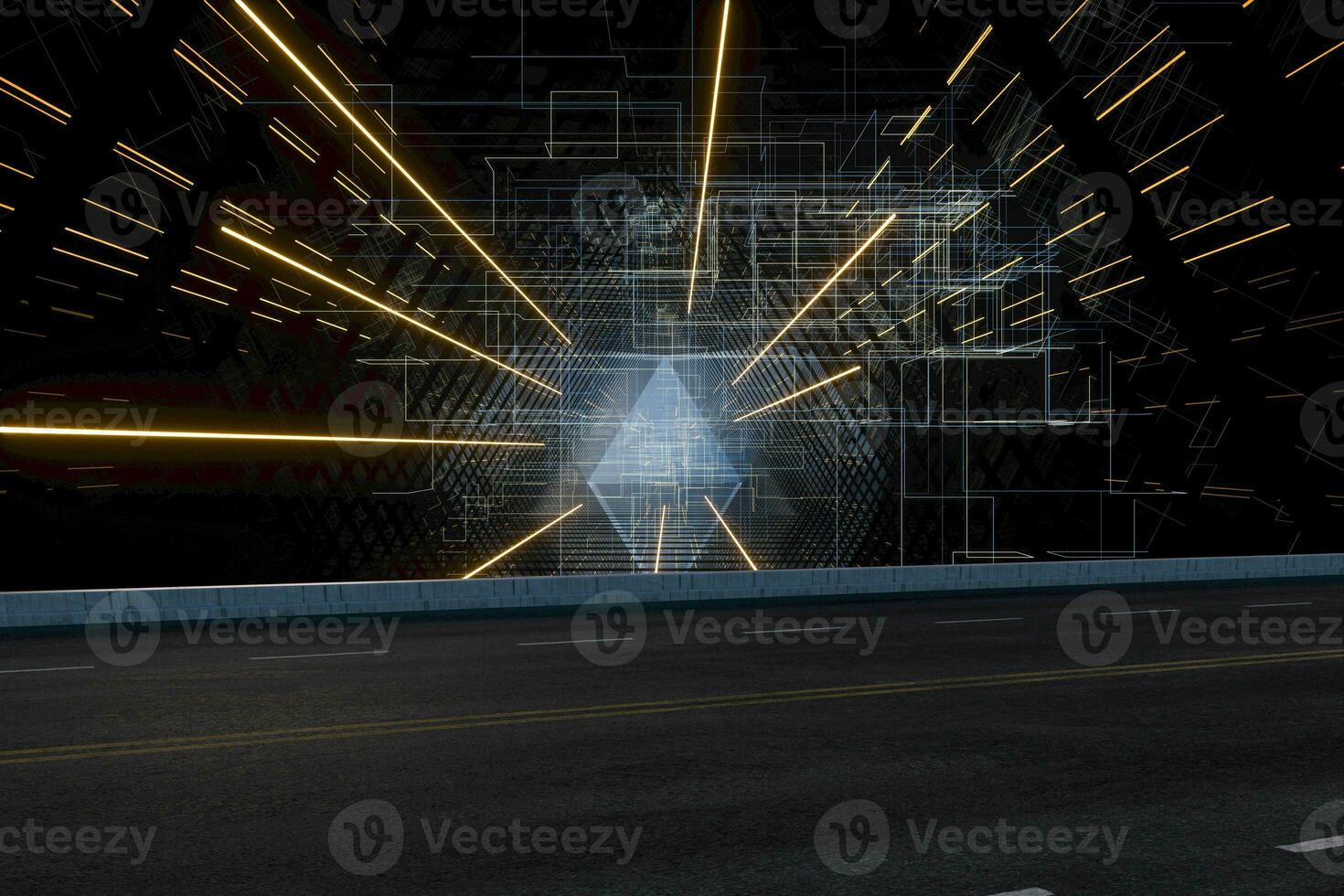 Asphalt road and Virtual triangular channel background, 3d rendering. photo