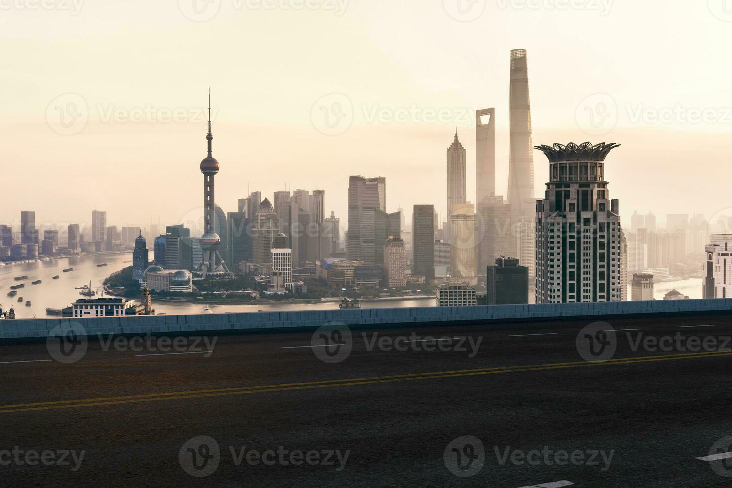 Asphalt road and urban building of Shanghai, driveway and road. photo