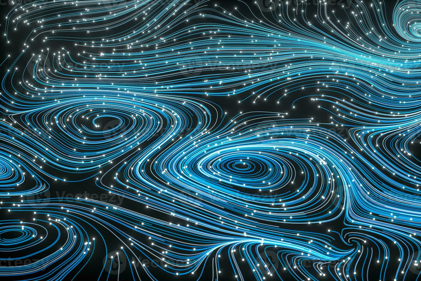 Vortical line pattern, glowing particles trails, 3d rendering. photo
