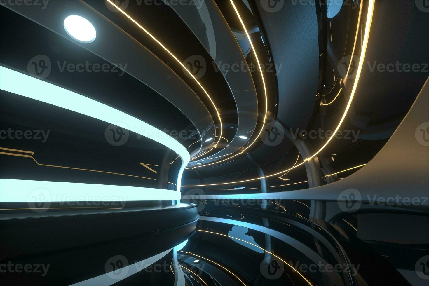 Dark tunnel with light at the end, 3d rendering. photo