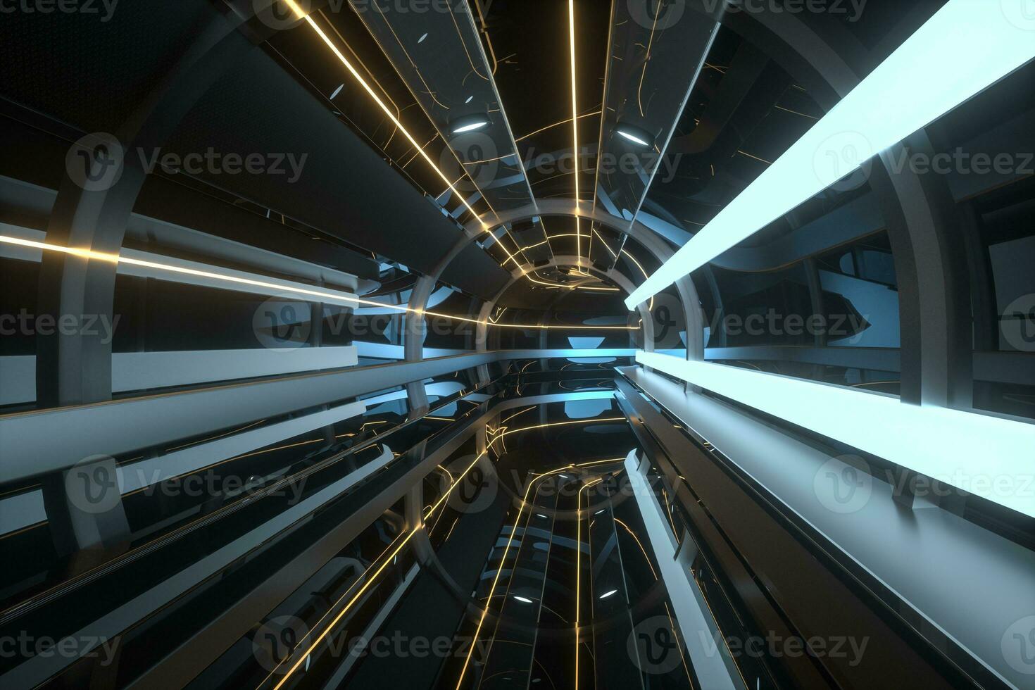 Dark tunnel with light at the end, 3d rendering. photo