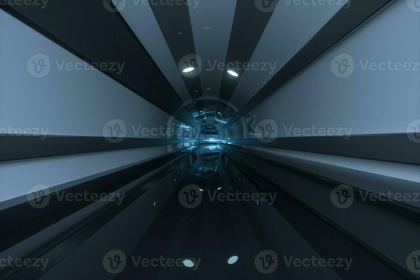 Dark tunnel with light at the end, 3d rendering. photo