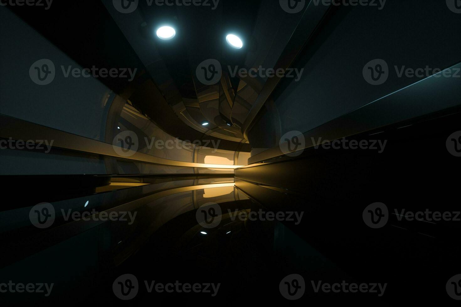 Dark tunnel with light at the end, 3d rendering. photo