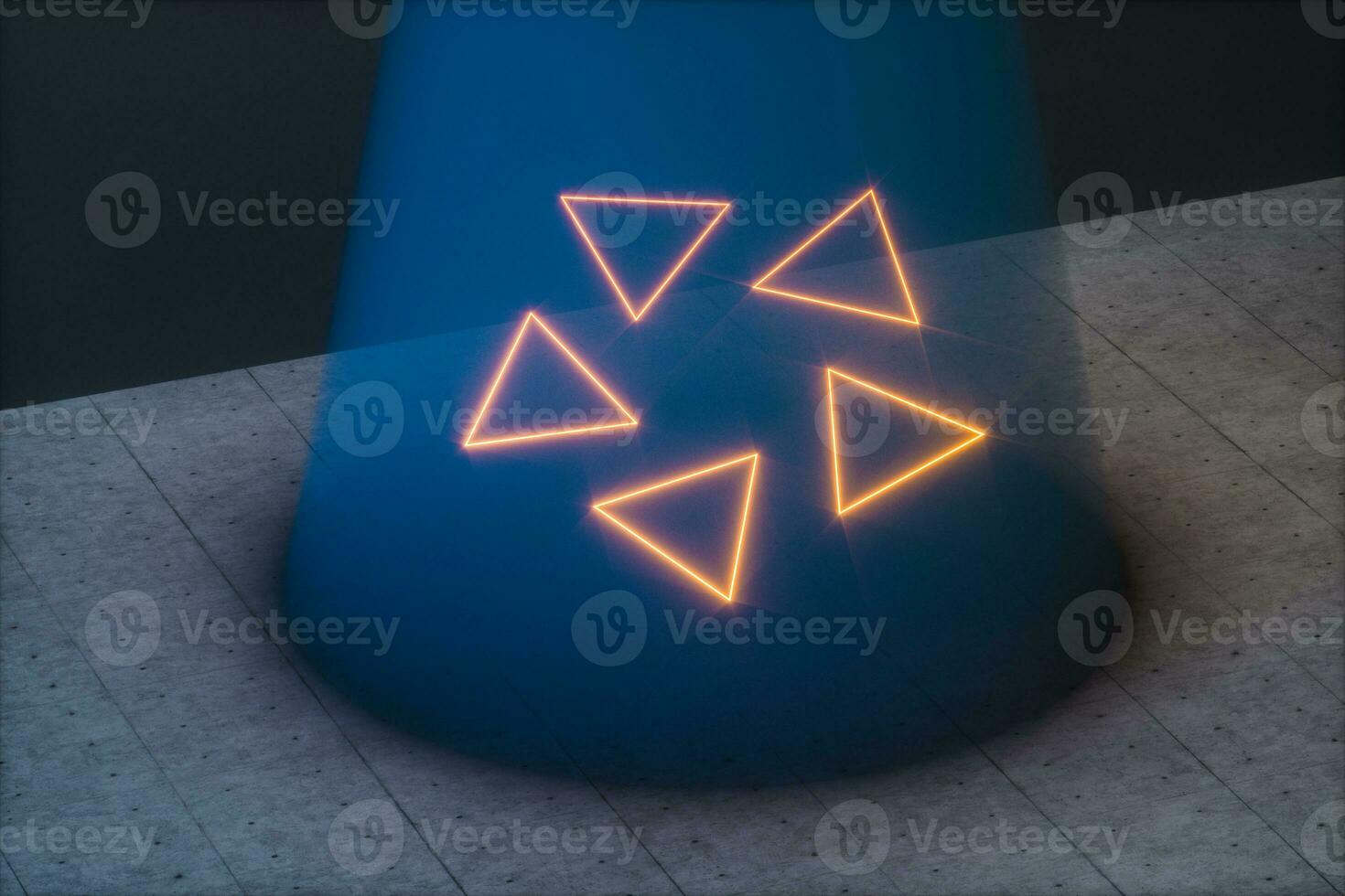 The dark room and the light beam from the top, 3d rendering. photo