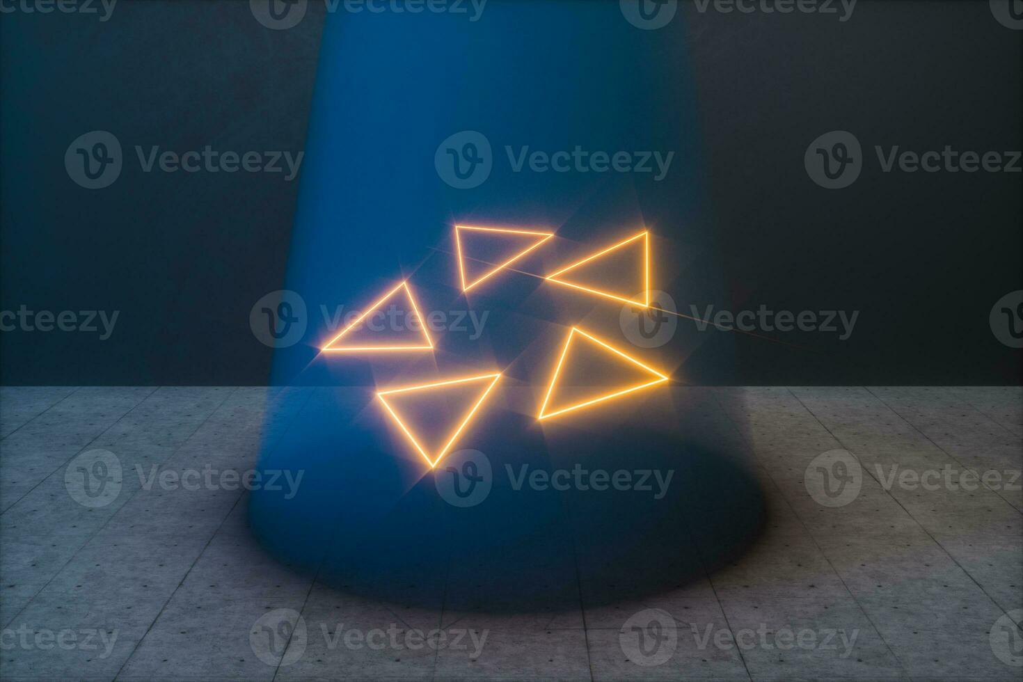 The dark room and the light beam from the top, 3d rendering. photo