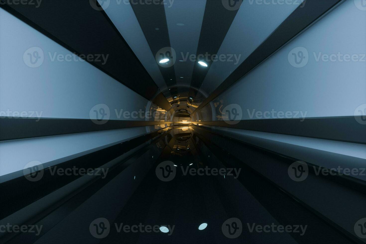 Dark tunnel with light at the end, 3d rendering. photo