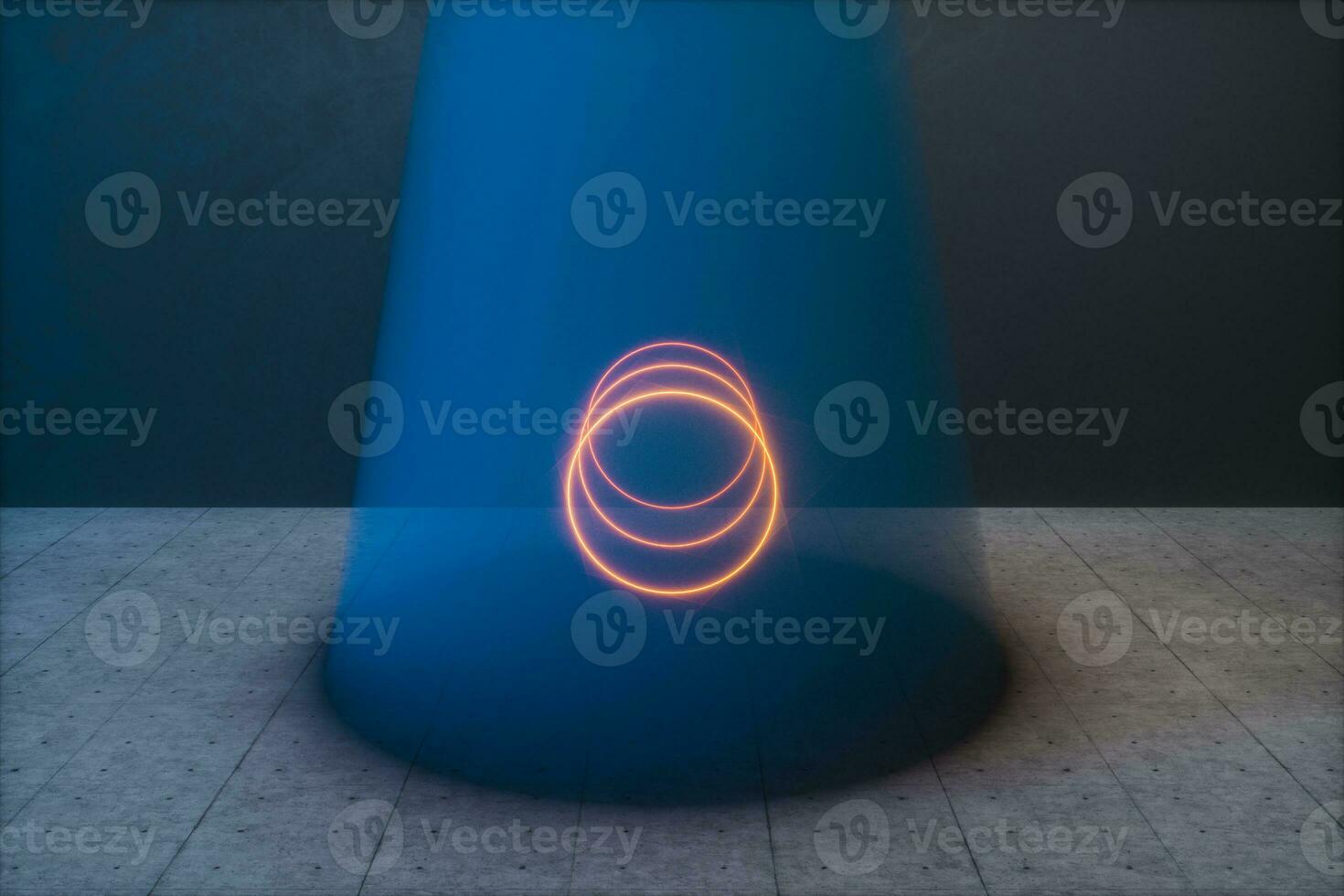 The dark room and the light beam from the top, 3d rendering. photo