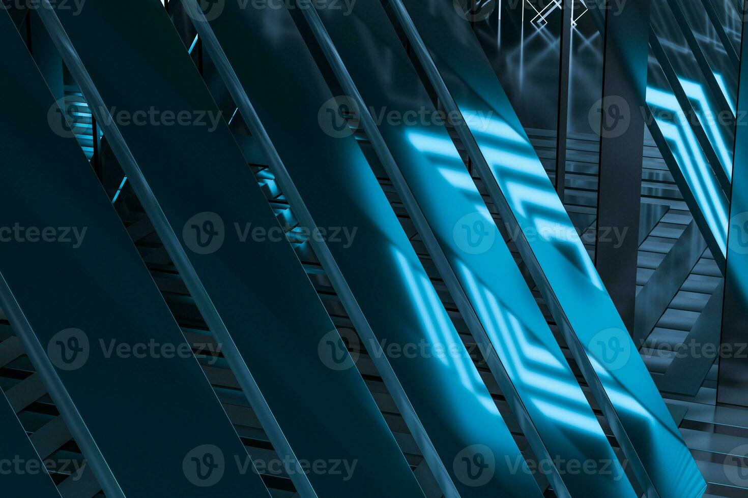 Dark triangle tunnel with glowing hud lines, 3d rendering photo