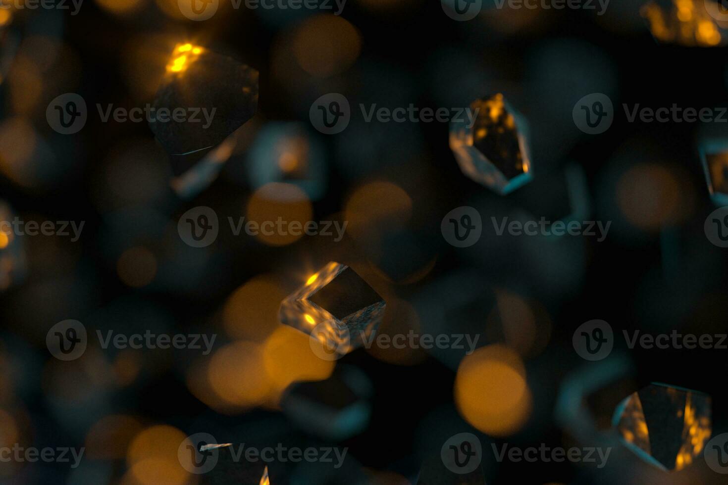 Broken gravels floating on black background, 3d rendering. photo