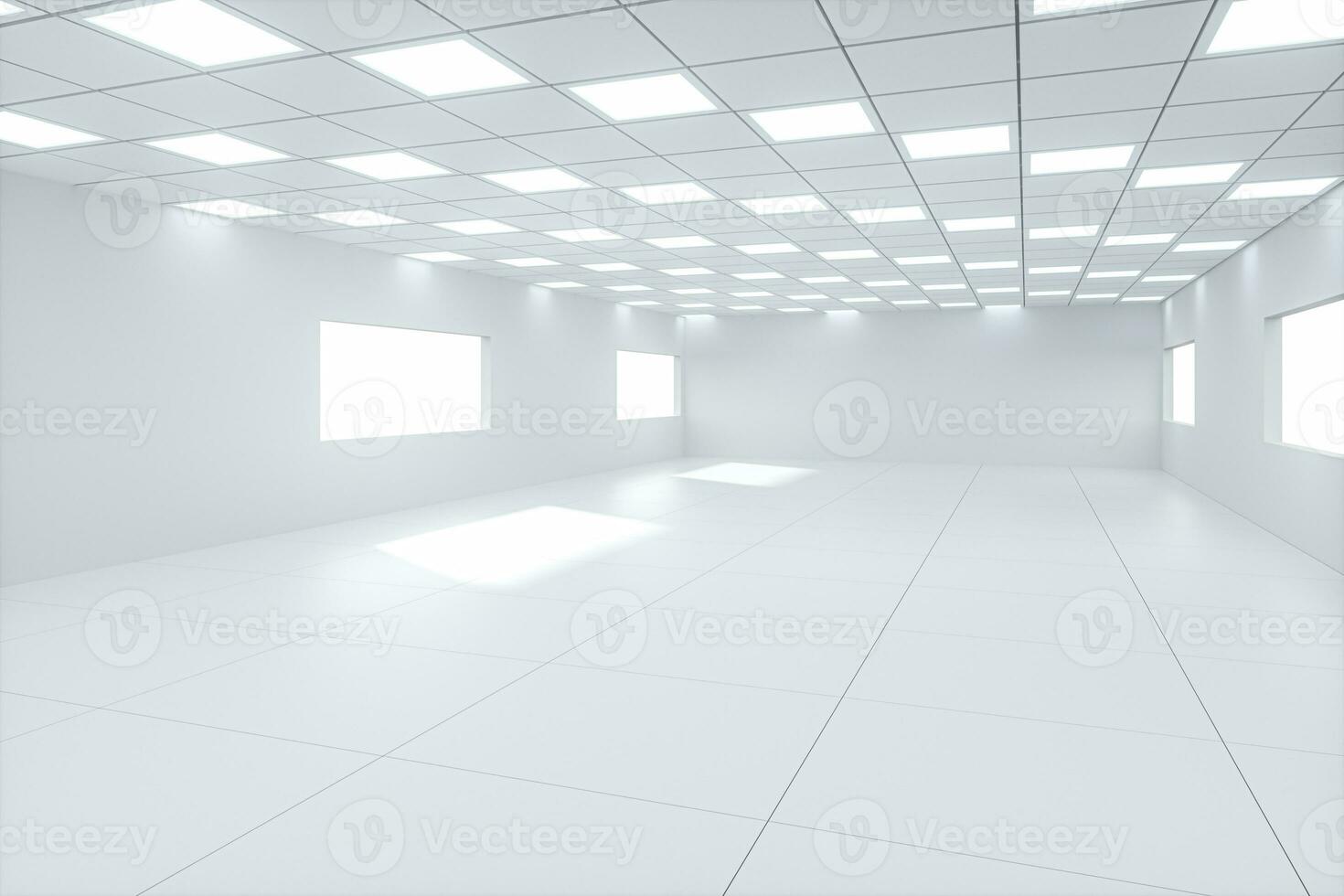 White bright and spacious room, white background, 3d rendering. photo