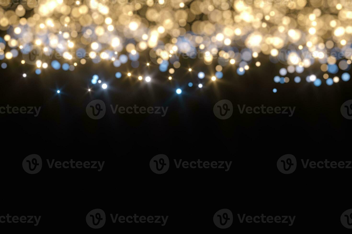 Floating specks of light on black background, 3d rendering. photo