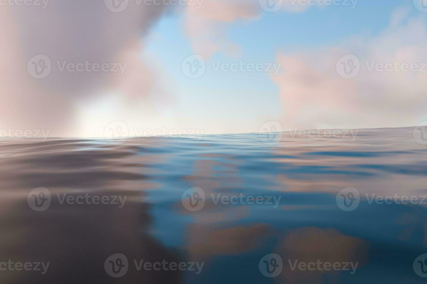The wide ocean with sunshine going through the clouds, 3d rendering. photo