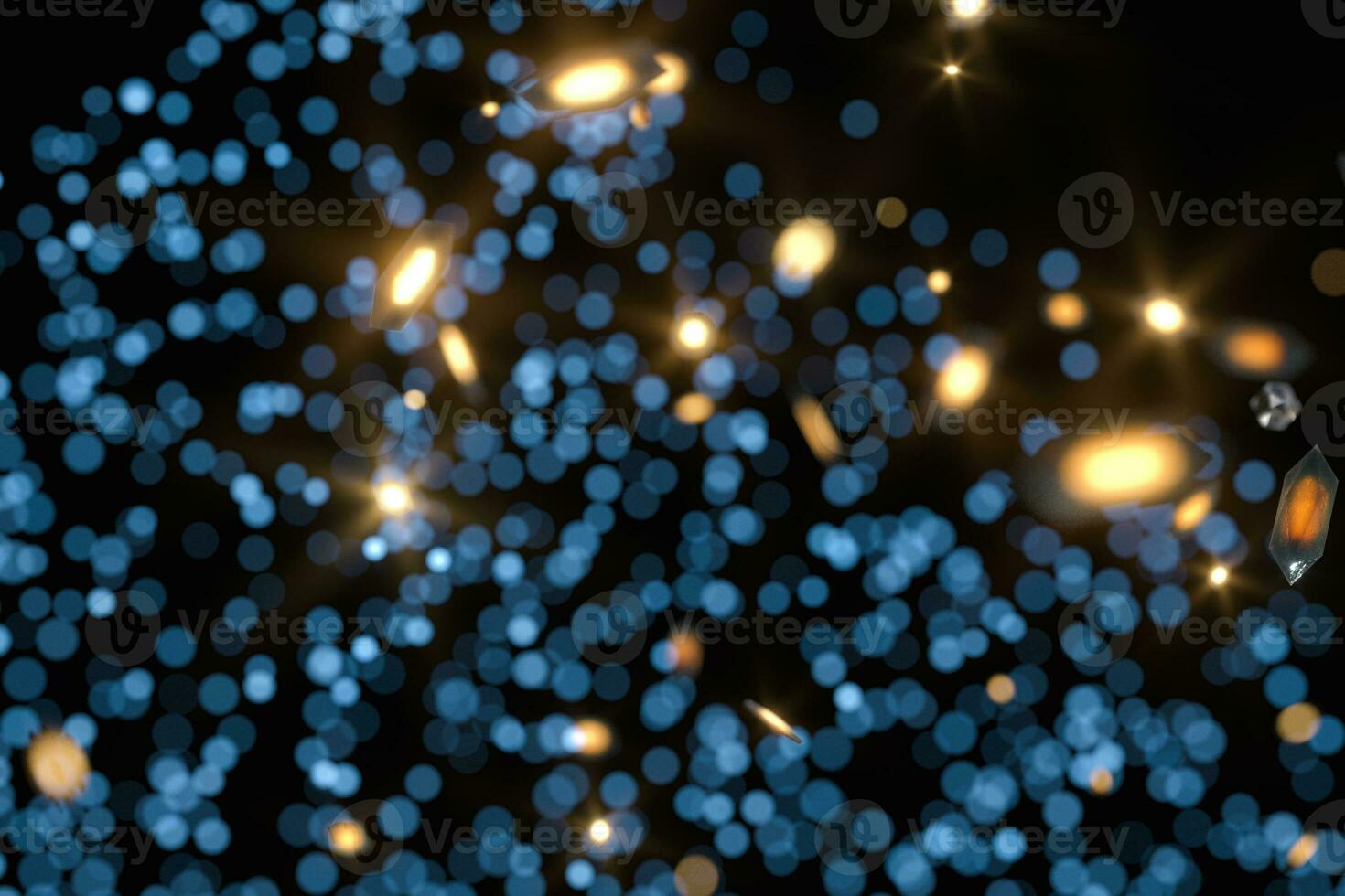 Floating specks of light on black background, 3d rendering. photo