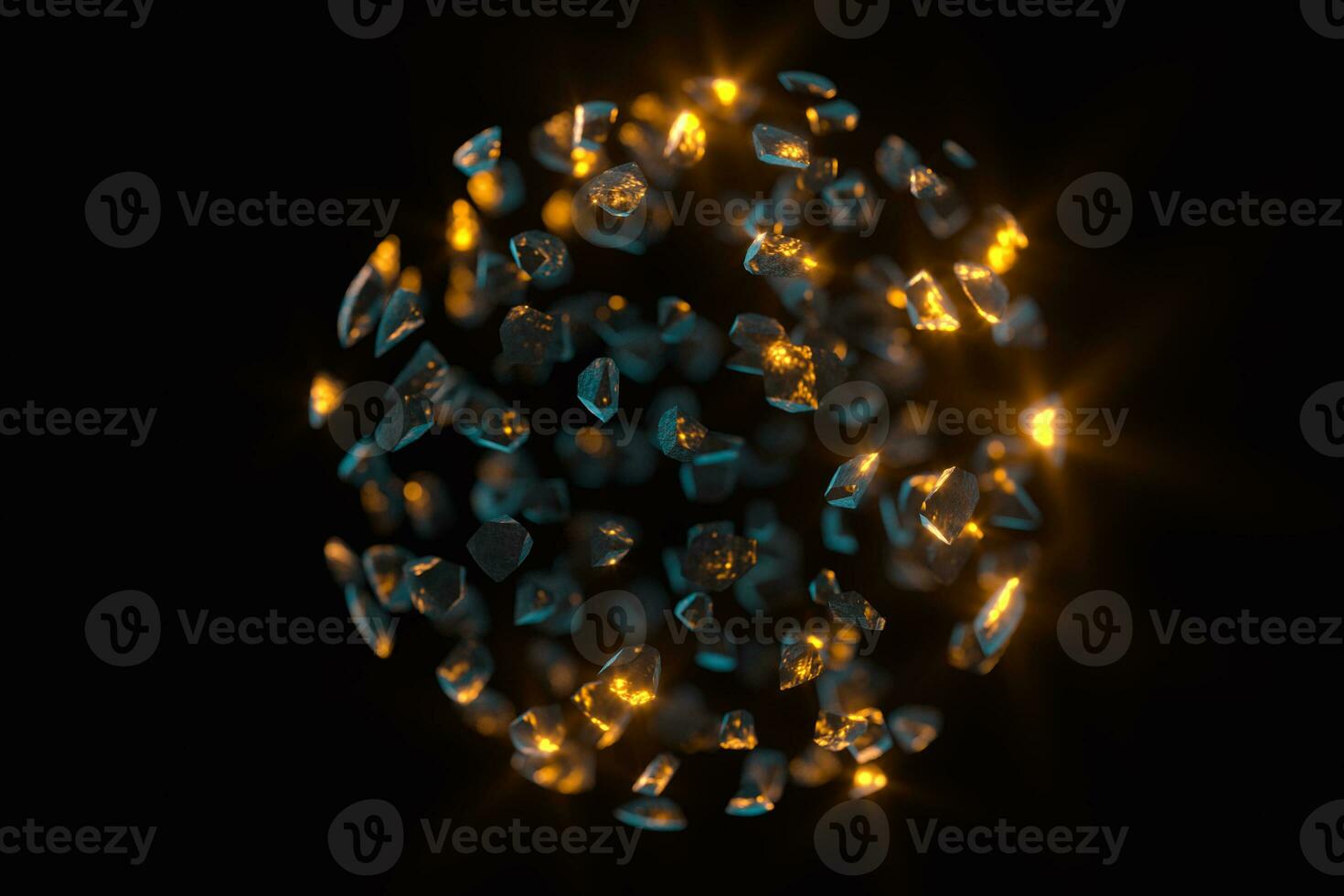 Broken gravels floating on black background, 3d rendering. photo