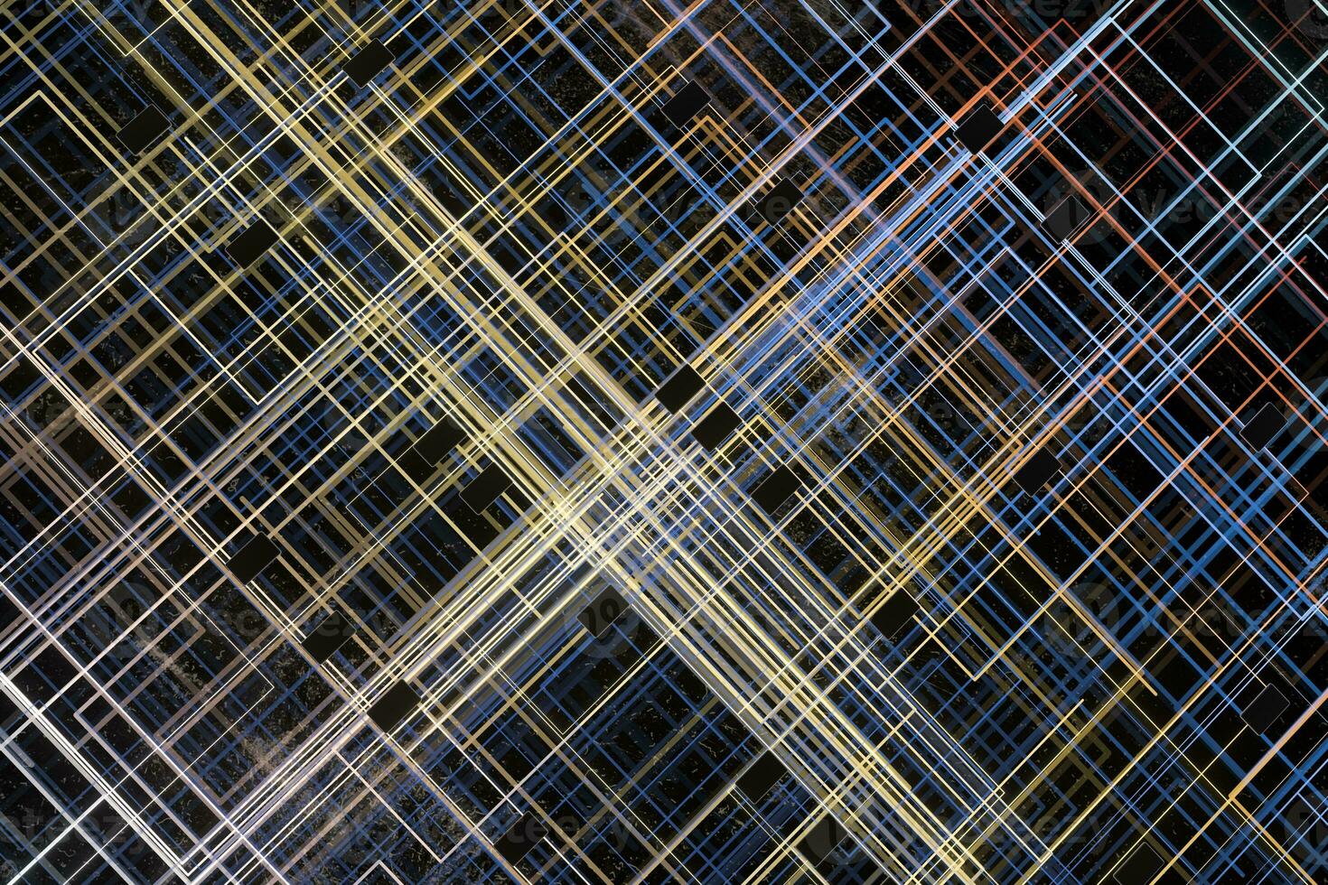 Golden cyber space with crossed glowing lines, 3d rendering. photo