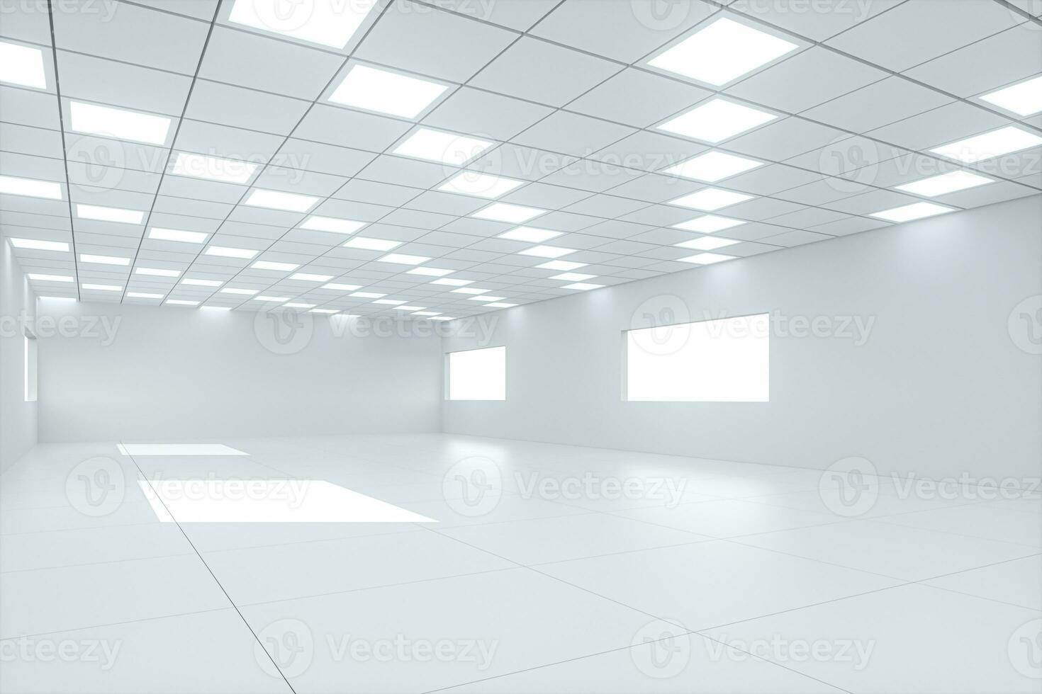 White bright and spacious room, white background, 3d rendering. photo