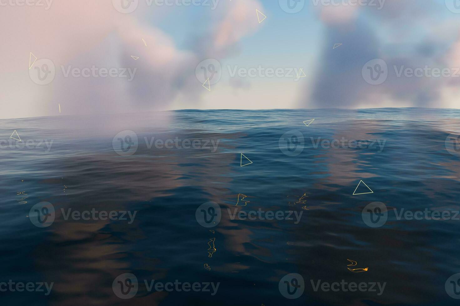 The wide ocean with sunshine going through the clouds, 3d rendering. photo