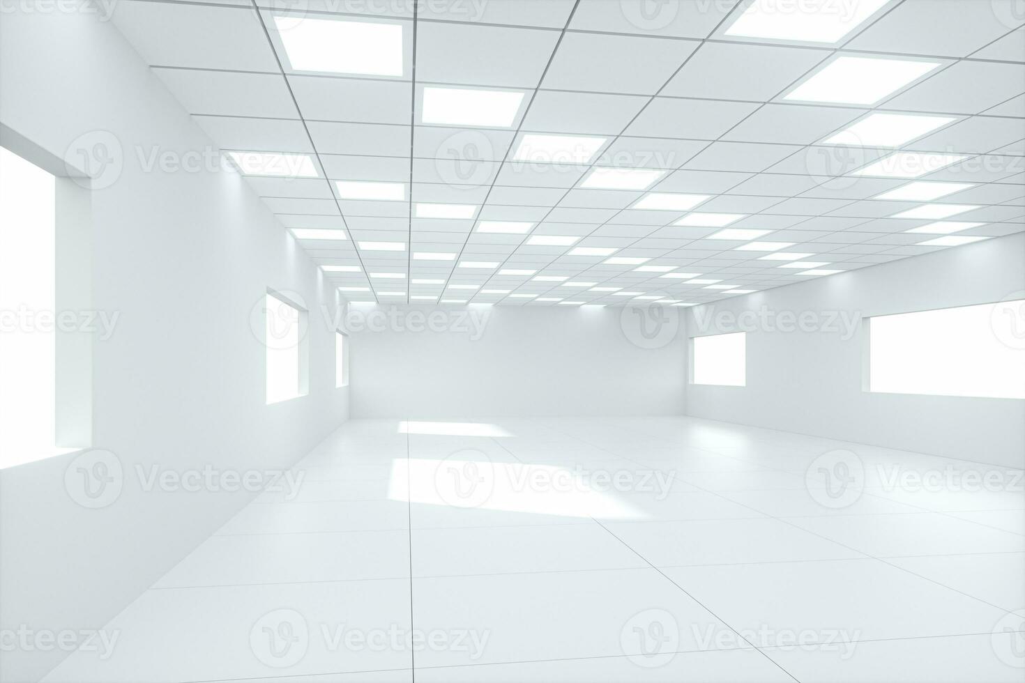 White bright and spacious room, white background, 3d rendering. photo