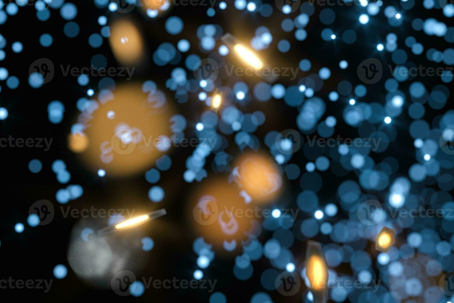Floating specks of light on black background, 3d rendering. photo