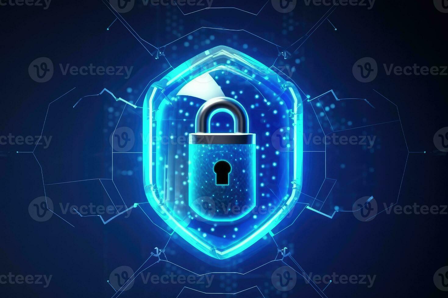 Cyber security concept with padlock on circuit board background photo