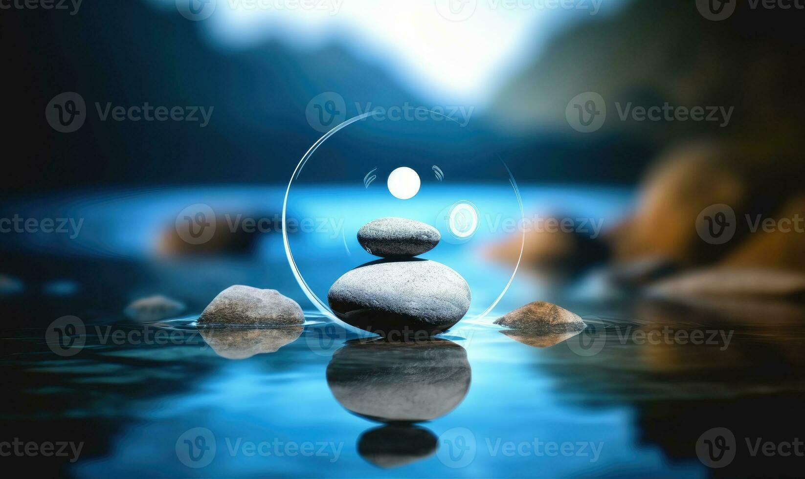 Zen stones in the water with blurred background photo