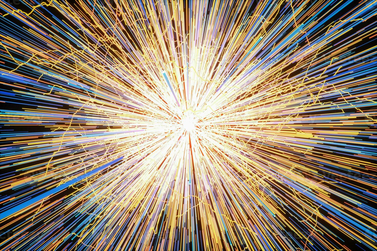 Golden glowing radial lines, magical lines, 3d rendering. photo