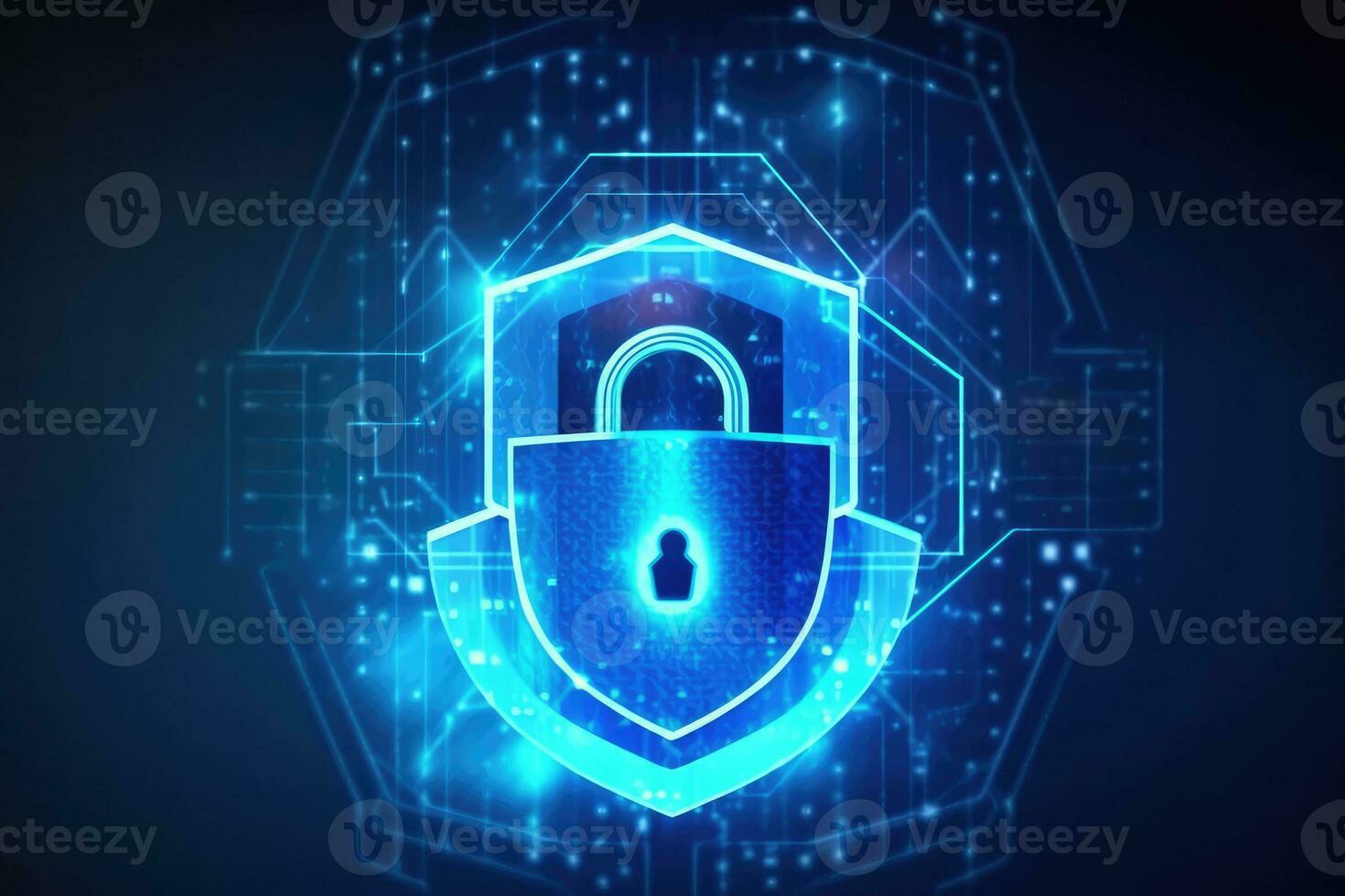 Cyber security concept with padlock on circuit board background photo