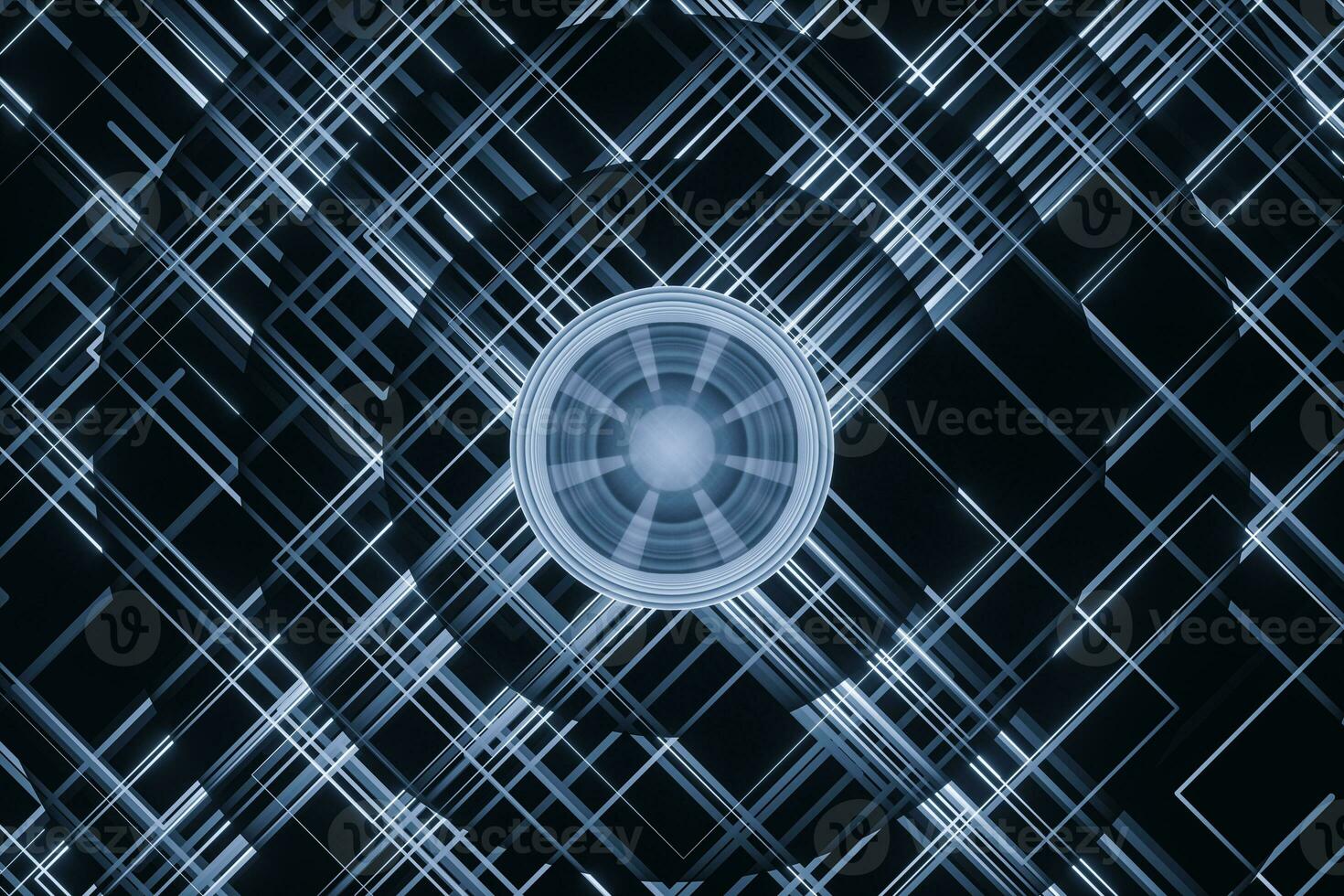 Blue cyber space with crossed glowing lines, 3d rendering. photo