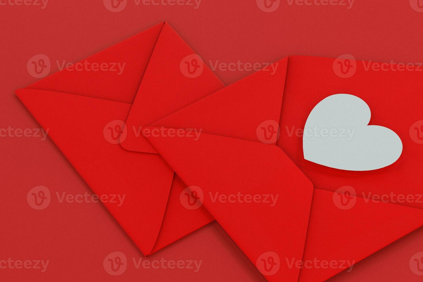 Red package with love heart inside, festive theme, 3d rendering photo